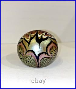 277 M Art Glass 3 ORIENT & FLUME Signed 1978 Flame Flower Gold Blue Paperweight