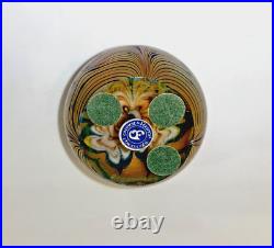 277 M Art Glass 3 ORIENT & FLUME Signed 1978 Flame Flower Gold Blue Paperweight