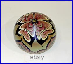 277 M Art Glass 3 ORIENT & FLUME Signed 1978 Flame Flower Gold Blue Paperweight