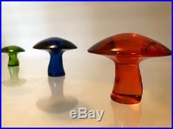 3 Viking Art Glass Paperweight Mushroom Medium Small Avocado Persimmon Bluenique