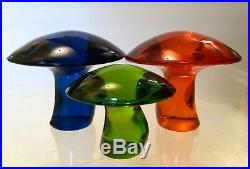 3 Viking Art Glass Paperweight Mushroom Medium Small Avocado Persimmon Bluenique