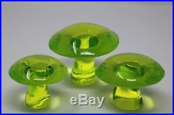 3 Viking Vaseline Uranium Glass Mushroom Toadstool Morel Set