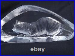 5 MATS JONASSON Sweden Cat Kitten Paperweights Etched Crystal Glass up to 7