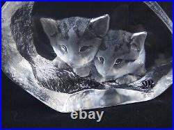 5 MATS JONASSON Sweden Cat Kitten Paperweights Etched Crystal Glass up to 7