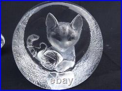 5 MATS JONASSON Sweden Cat Kitten Paperweights Etched Crystal Glass up to 7