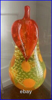 8.5 Vintage Uranium Art Glass PEAR Orange Murano Controlled Bubble UV Glows