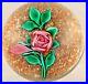 AWESOME-Ray-BANFORD-Pink-Cabbage-ROSE-and-BUD-Gold-Stone-ART-Glass-PAPERWEIGHT-01-rbg