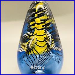 Adam Jablonski Large Art Glass Hand Blown Cobalt/Yellow Paperweight Signed 6.5