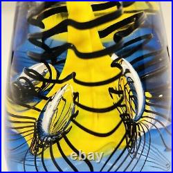 Adam Jablonski Large Art Glass Hand Blown Cobalt/Yellow Paperweight Signed 6.5