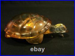 Adorable LALIQUE Topaz Crystal CAROLINE Turtle / Tortoise Paperweight