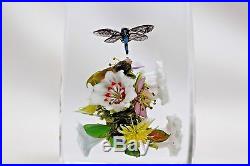 Alluring STANKARD Tall BLOCK Floral with DRAGONFLY, BEE, & ANT Glass PAPERWEIGHT