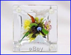Alluring STANKARD Tall BLOCK Floral with DRAGONFLY, BEE, & ANT Glass PAPERWEIGHT