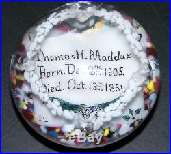 Antique 1900's Memorial Pair Of Glass Paperweights, Husband And Wife, Very Rare