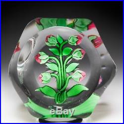 Antique BACCARAT pink clematis faceted glass paperweight