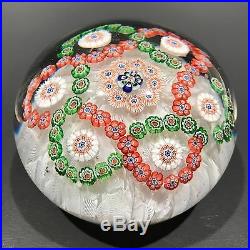Antique Baccarat Art Glass Paperweight Millefiori Garland on Upset Muslin Lace