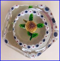 Antique Baccarat Millefiori Miniature Faceted Garlanded Paperweight Peach PomPom