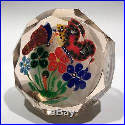 Antique Bohemian Art Glass Paperweight Lampworked Millefiori Butterflies Flowers