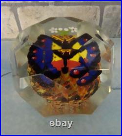 Antique Bohemian Silesia Art Glass Faceted Butterfly Paperweight 1900's