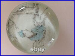 Antique Chinese Hand Painted Ground Glass Paperweight Scholar Sitting By Tree