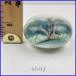 Antique Chinese Painted White Ground Art Glass Paperweight Cricket Foliage Vtg