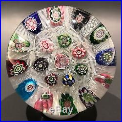 Antique Clichy Art Glass Paperweight Complex Chequered Millefiori With Rose Cane