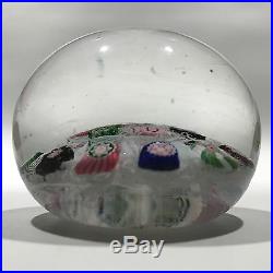 Antique Clichy Art Glass Paperweight Complex Chequered Millefiori With Rose Cane