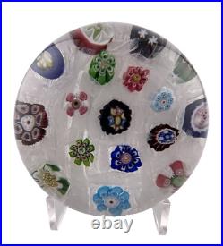 Antique Clichy Chequer 17 Millefiori Canes WithWhite Filigree Paperweight