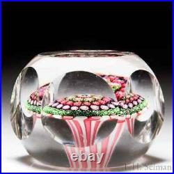 Antique Clichy close concentric millefiori mushroom faceted glass paperweight