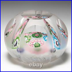 Antique Clichy patterned millefiori garlands faceted glass paperweight