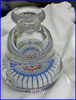 Antique English millefiori footed inkwell HG Richardson 6 high pear-shaped