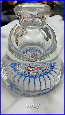Antique English millefiori footed inkwell HG Richardson 6 high pear-shaped