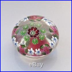 Antique French Clichy 5 roses millefiori glass paperweight / presse papiers