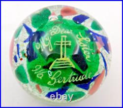 Antique Gillinder Art Glass Paperweight My Dear Sister Gertrude Scrambled Ground