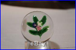 Antique Miniature Clichy Posy Paperweight With Green And White Rose