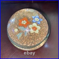 Antique Murano Italy Adventurine Clichy Art Glass Floral Paperweight Signed
