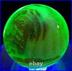 Antique Murano Vaseline Uranium 2 Art Glass Marble Paperweight Ox Red Sommerso
