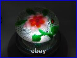 Antique Pink Orange White Clematis Flower & Latticino Work Art Glass Paperweight