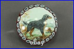 = Antique Solid Murano Glass Domed Paperweight Millefiori & Dog Portrait Setter