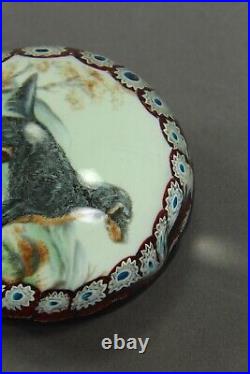 = Antique Solid Murano Glass Domed Paperweight Millefiori & Dog Portrait Setter