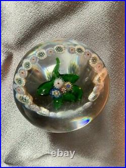 Antique St Louis Art Glass Flowers w Leaves Glass Millefiori Paperweight 19th