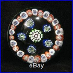 Antique St. Louis Large Millefiori Canes Glass Paperweight Orange Blue Green