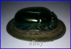 Antique Tiffany Studios Favrile Scarab Lamp Shade Paperweight Art Glass Bronze