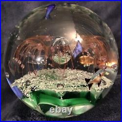 Art Glass Aquarium Paperweight Bubble Orb Controlled Bubbles Multi Color 4.5