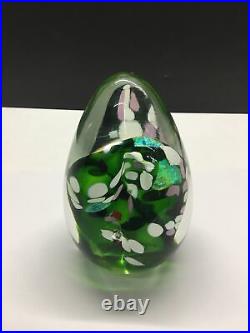 Art Glass Egg Paperweight, Lava, Green Signed Karg, 4.75