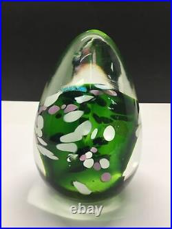 Art Glass Egg Paperweight, Lava, Green Signed Karg, 4.75