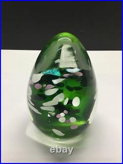 Art Glass Egg Paperweight, Lava, Green Signed Karg, 4.75