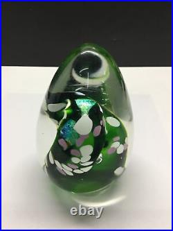 Art Glass Egg Paperweight, Lava, Green Signed Karg, 4.75