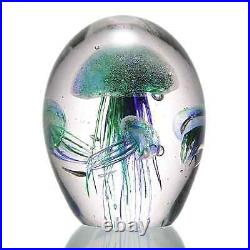 Art Glass Green And Blue Jellyfish Quartet Paperweight 6.5 Inches High