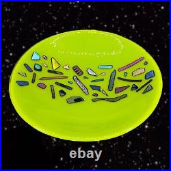 Art Glass Large Bowl Dish Hand Made Dichroics Glass Multicolored Signed Dave 12
