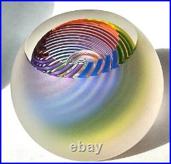 Art Glass Paperweight Frosted Rainbow Tropic Signed Paul Harrie